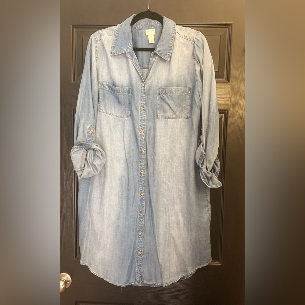 Chico’s Button Up Soft Chambray Dress.